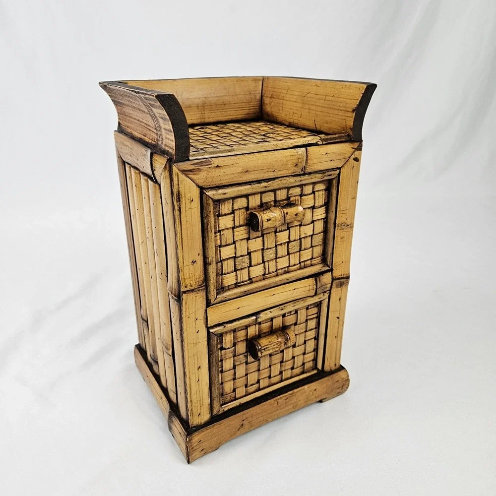 Rattan Apothecary Spice Cabinet Sewing Box Tea Chest Storage Wicker Vintage MCM